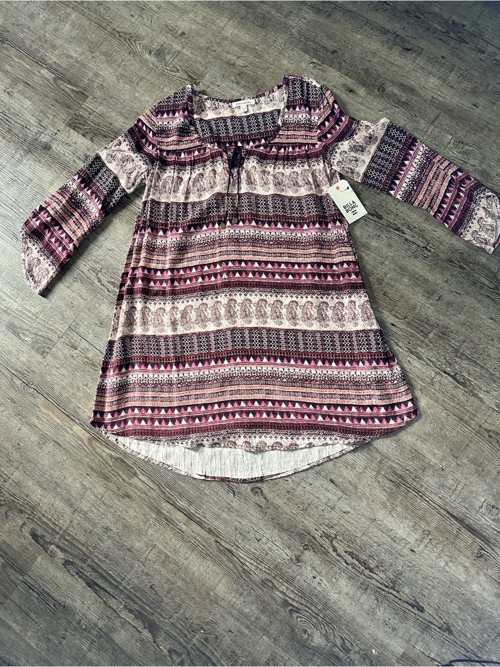 NWT Billabong "Take Me Away" Boho Tunic Dress – Pinot Paisley – Size S